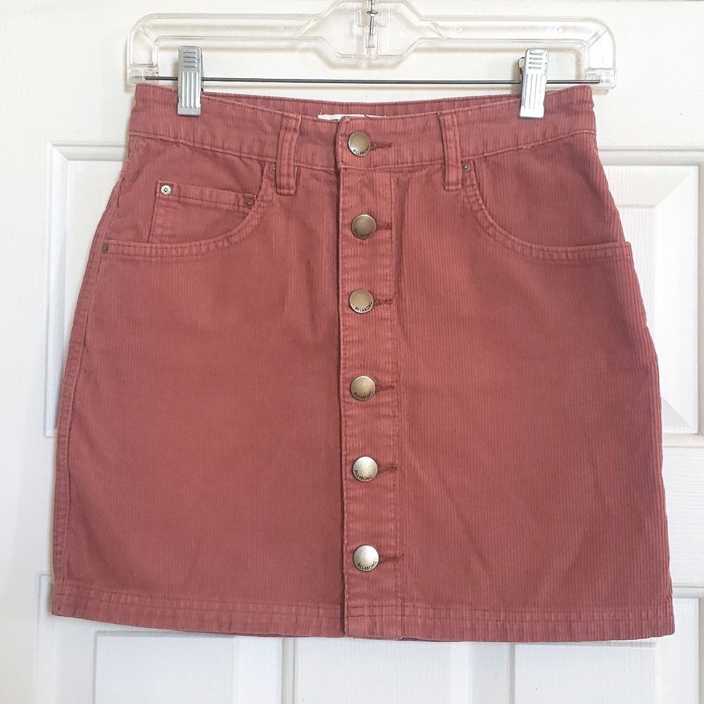 BILLABONG Corduroy Button Front Mini Skirt | Rust Pink Burnt Orange | Size 2 - Picture 4 of 14
